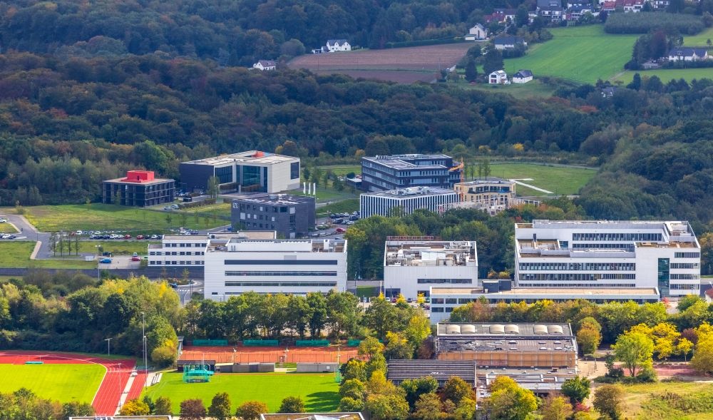 Luftaufnahme Bochum - Gebäudekomplex der Hochschule Hochschule für Gesundheit am Gesundheitscampus in Bochum im Bundesland Nordrhein-Westfalen, Deutschland