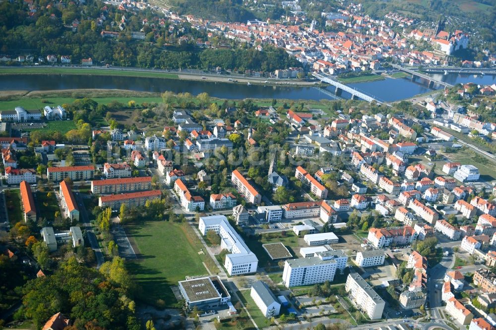 Luftbild Meißen - Gebäudekomplex der Hochschule Meißen (FH) in Meißen im Bundesland Sachsen, Deutschland
