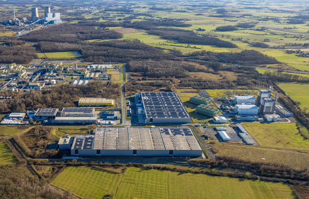 Hamm von oben - Gebäudekomplex und Logistikzentrum auf dem Gelände Arvato Supply Chain Solutions in Hamm im Bundesland Nordrhein-Westfalen, Deutschland