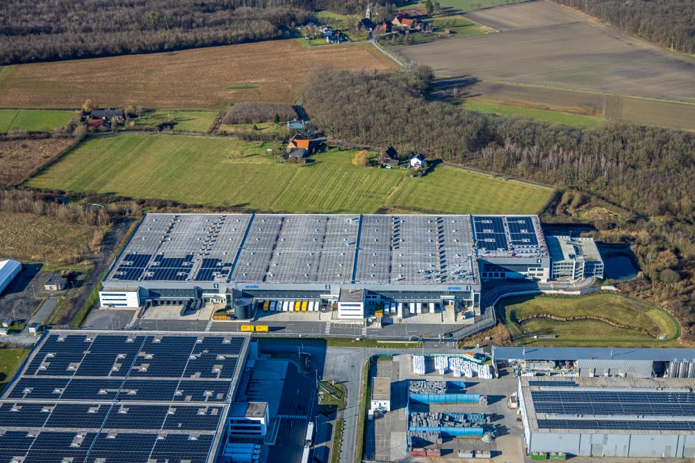 Luftbild Hamm - Gebäudekomplex und Logistikzentrum auf dem Gelände Arvato Supply Chain Solutions in Hamm im Bundesland Nordrhein-Westfalen, Deutschland
