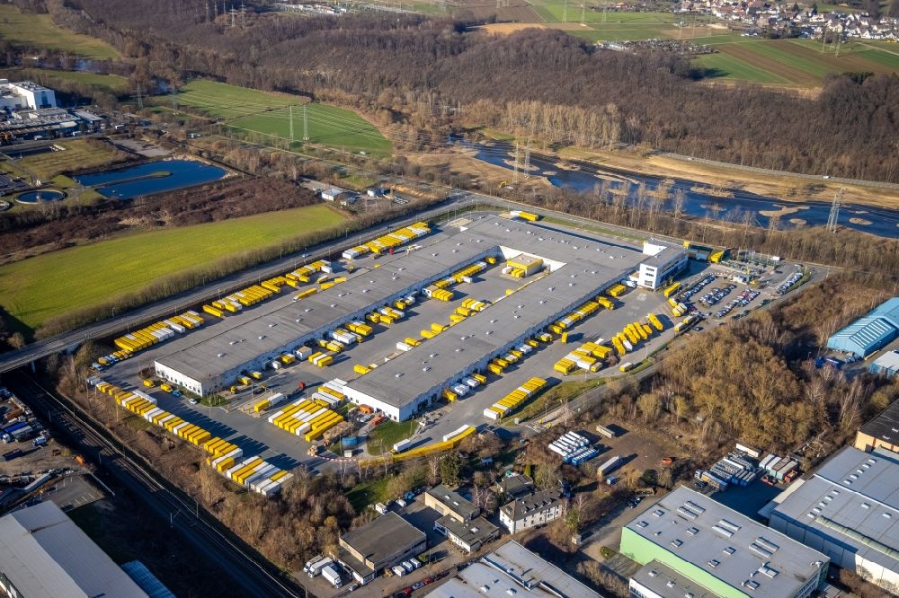 Luftbild Hagen - Gebäudekomplex und Logistikzentrum auf dem Gelände DHL International GmbH in Hagen im Bundesland Nordrhein-Westfalen, Deutschland
