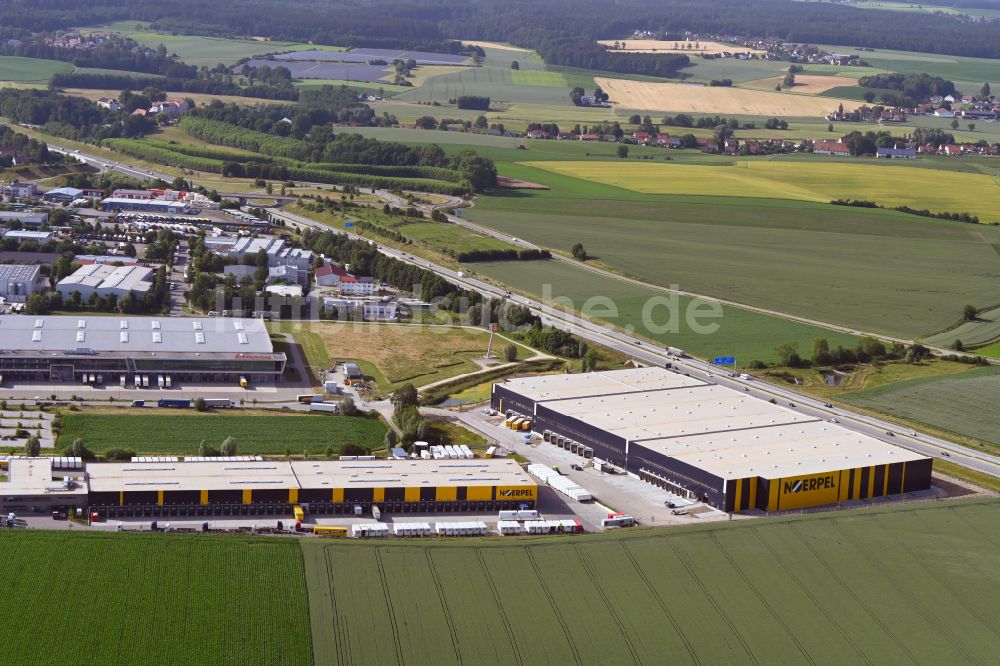 Odelzhausen von oben - Gebäudekomplex und Logistikzentrum auf dem Gelände der C.E. Noerpel GmbH in Odelzhausen im Bundesland Bayern, Deutschland