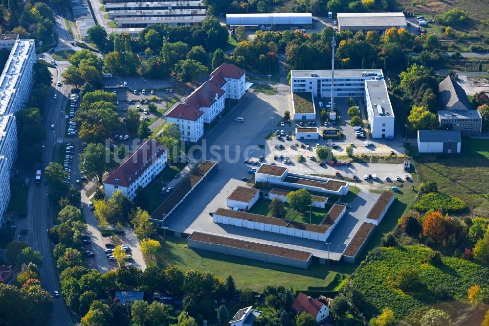 Cottbus von oben - Gebäudekomplex der Polizei an der Juri-Gagarin-Straße in Cottbus im Bundesland Brandenburg, Deutschland