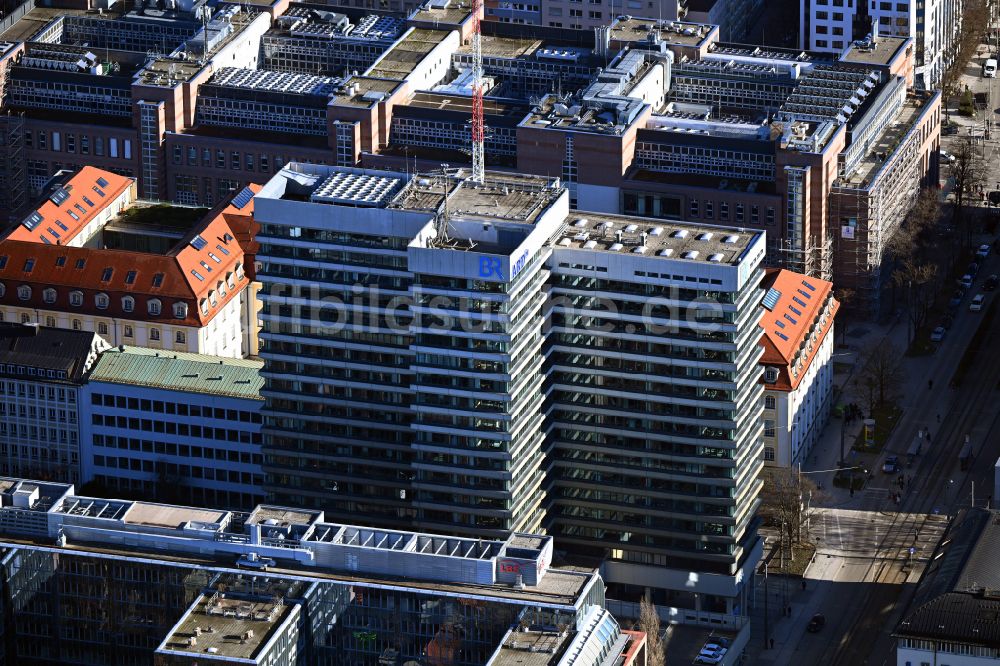Luftbild München - Gebäudekomplex des Senders BR Bayerischer Rundfunk im Ortsteil Maxvorstadt in München im Bundesland Bayern, Deutschland