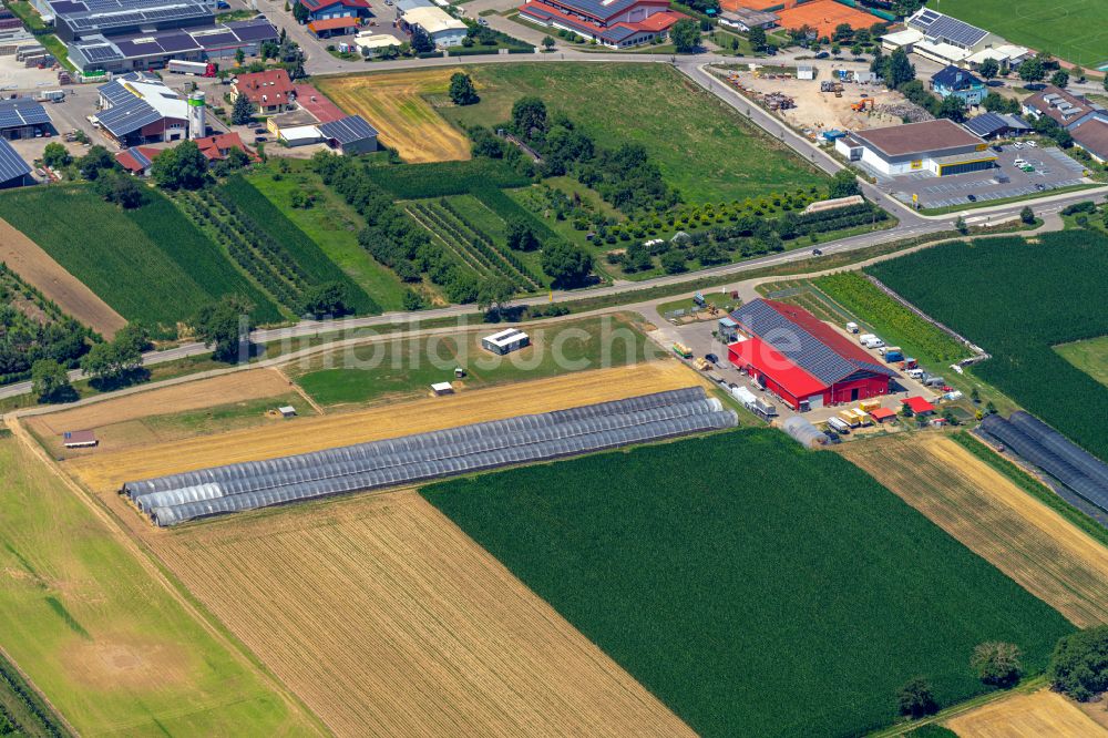 Luftaufnahme Wyhl am Kaiserstuhl - Gehöft und Bauernhof Strudels Hofladen in Wyhl am Kaiserstuhl im Bundesland Baden-Württemberg, Deutschland