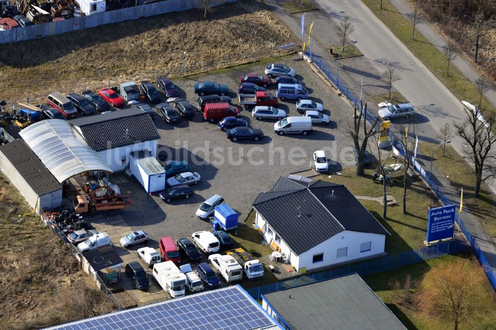 Luftaufnahme Bernau - Gelände der Autowerkstatt Bernau an der Johann-Friedrich-A. Borsig Strasse in Bernau im Bundesland Brandenburg