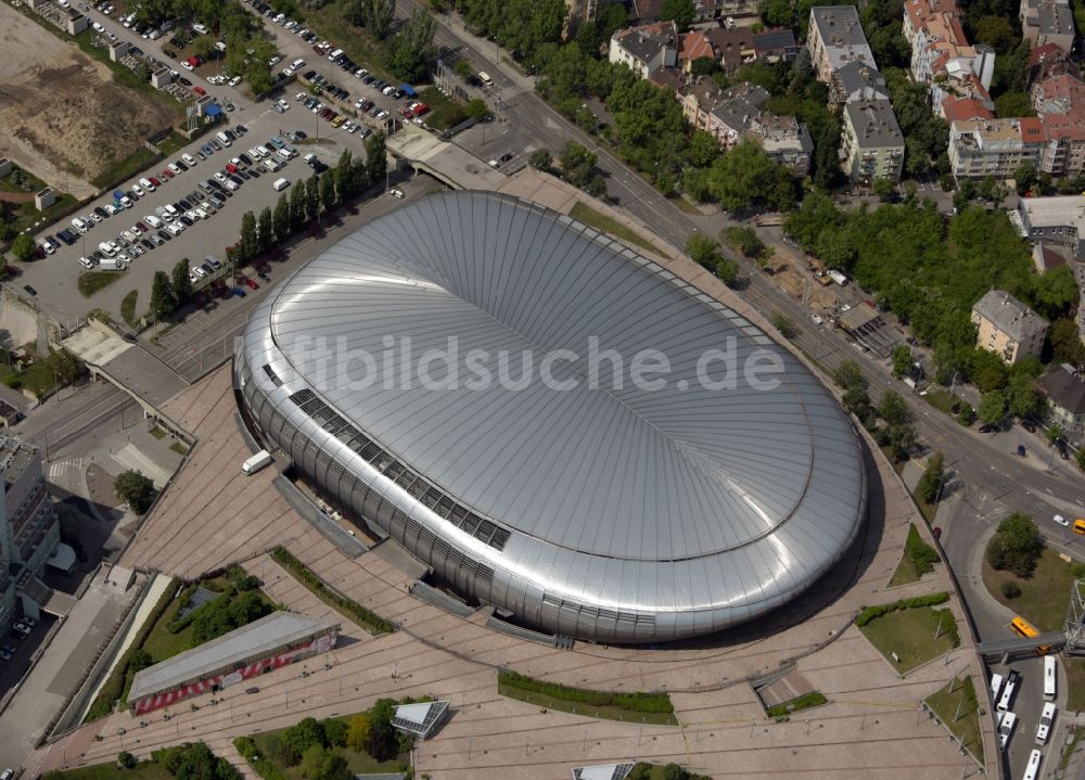 Luftaufnahme Budapest - Gelände der Arena Papp Laszlo Budapest Sportarena in Budapest in Ungarn
