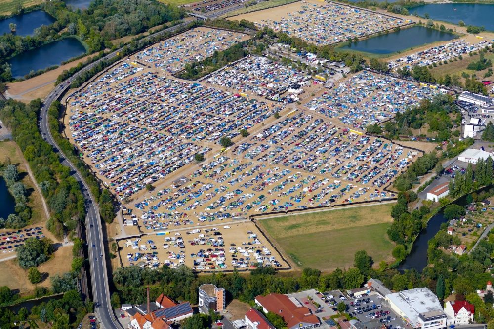 Eschwege aus der Vogelperspektive: Gelände des Open Flair Musik- Festival in Eschwege im Bundesland Hessen, Deutschland