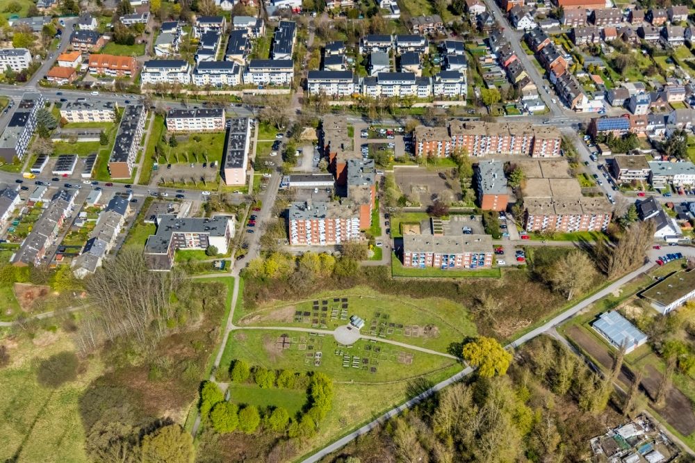 Luftbild Hamm - Gemeinschafts- Gartenanlage in einer Mehrfamilienhaus- Siedlung im Ortsteil Heessen in Hamm im Bundesland Nordrhein-Westfalen, Deutschland
