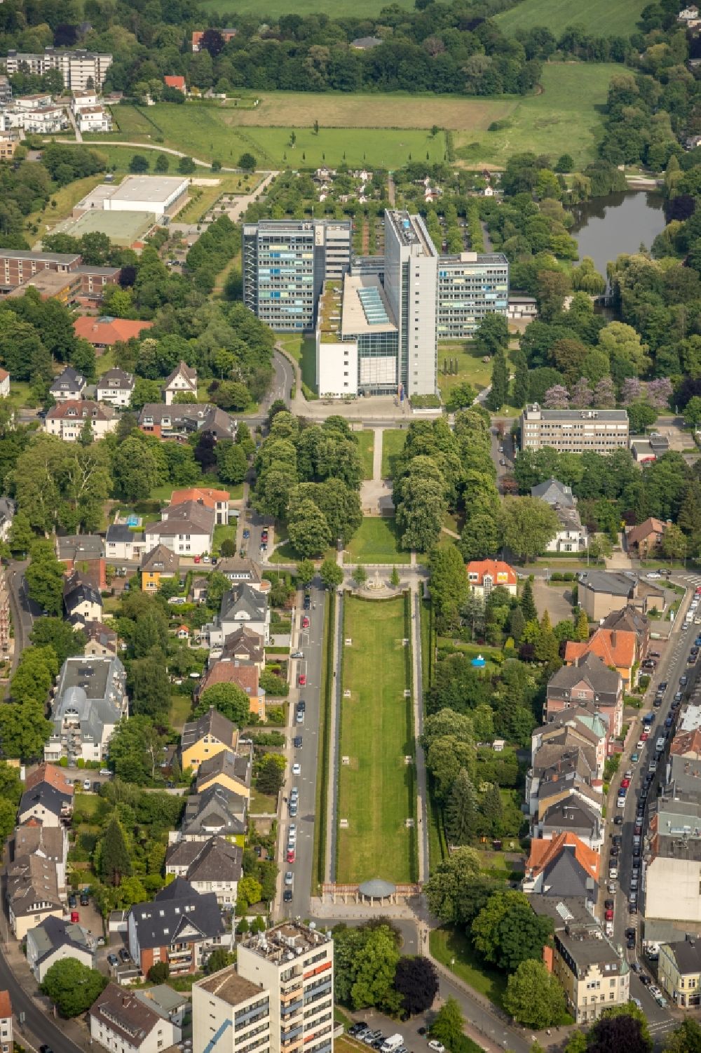 Luftbild Hamm - Gerichts- Gebäudekomplex des Oberlandesgericht Hamm am Ostringpark in Hamm im Bundesland Nordrhein-Westfalen, Deutschland
