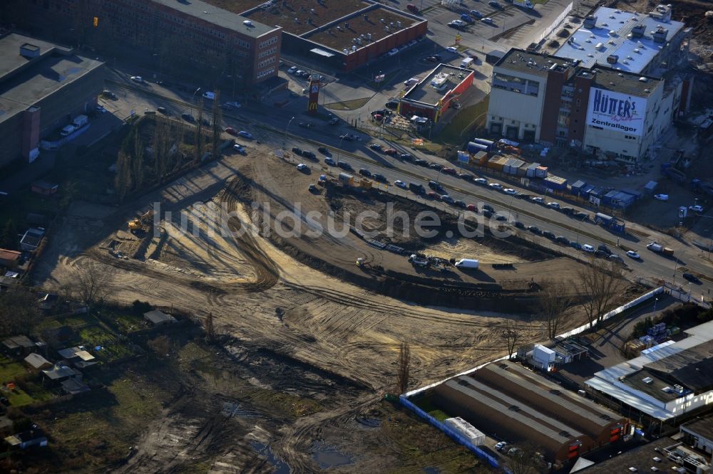 Luftbild Berlin Neukölln - Geräumtes Baufeld für den Neubau der Weiterführung der Trasse der Stadtautobahn A100 in Berlin Neukölln