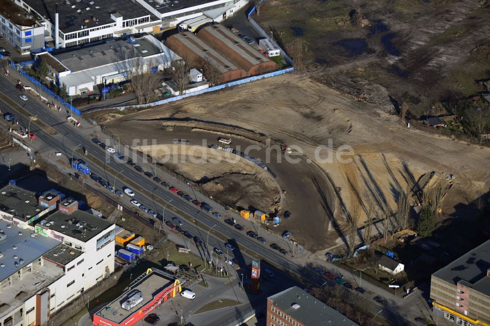 Luftbild Berlin Neukölln - Geräumtes Baufeld für den Neubau der Weiterführung der Trasse der Stadtautobahn A100 in Berlin Neukölln