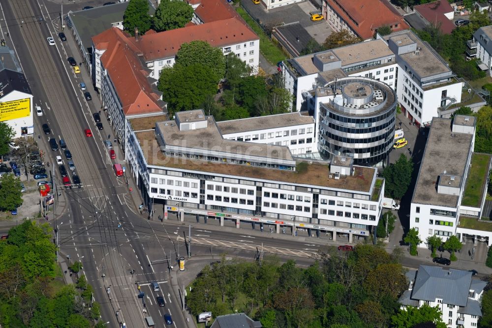 Luftaufnahme Leipzig - Geschäftshaus Gohils Arkaden im Ortsteil Gohlis in Leipzig im Bundesland Sachsen, Deutschland