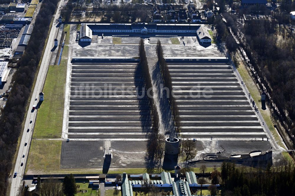 Luftbild Dachau - Geschichts- Denkmal KZ- Gedenkstätte Dachau in Dachau im Bundesland Bayern