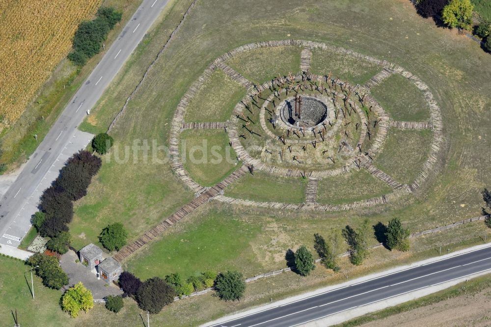 Luftaufnahme Muhi - Geschichts- Denkmal Muhi battle memorial in Muhi in Borsod-Abauj-Zemplen, Ungarn