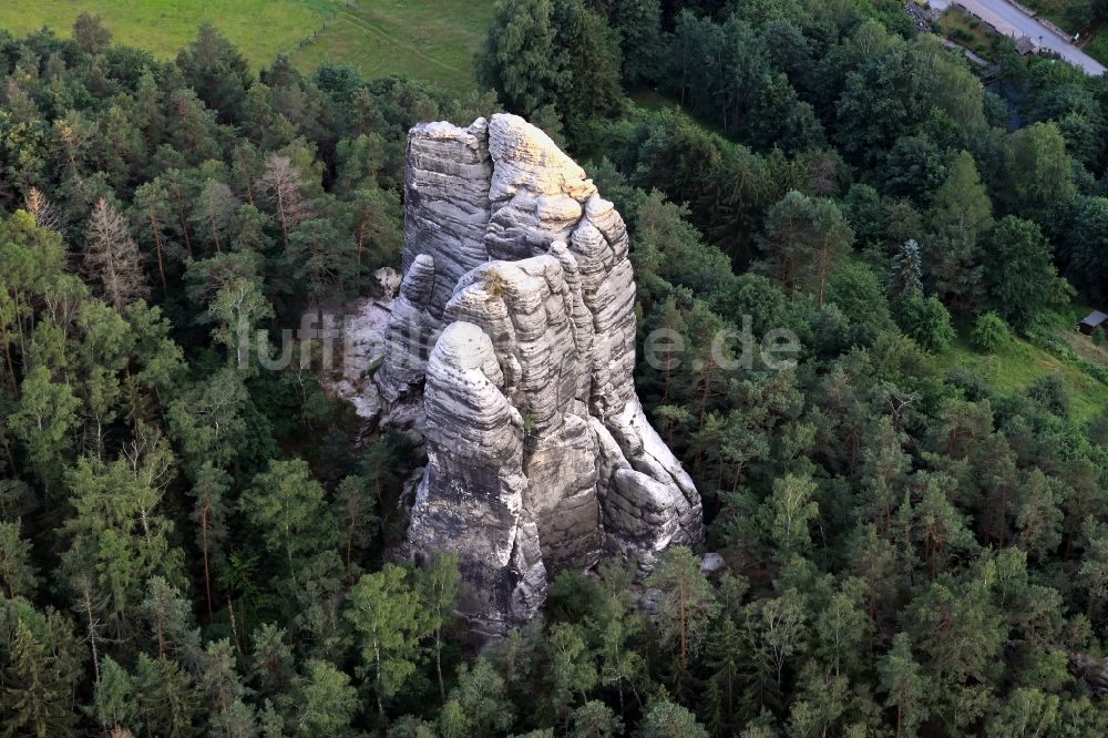 Luftbild Rathen - Gesteinsformation Kletterfelsen Talwächter in Rathen im Bundesland Sachsen, Deutschland
