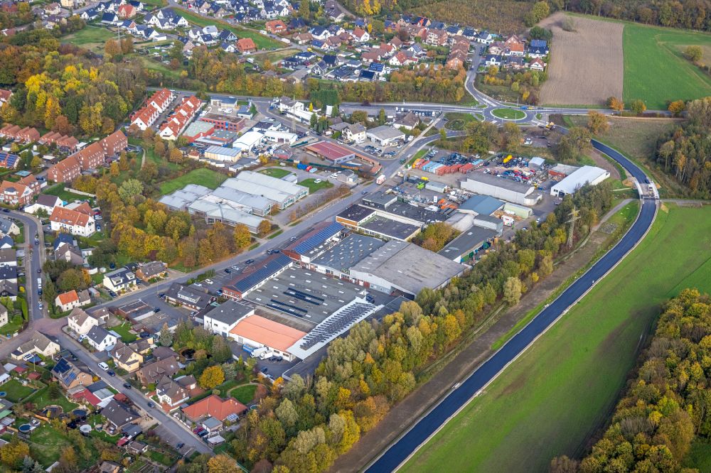 Luftaufnahme Bergkamen - Gewerbegebiet in Bergkamen im Bundesland Nordrhein-Westfalen, Deutschland