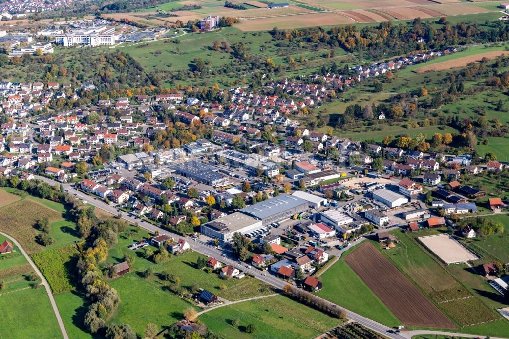 Luftaufnahme Nürtingen - Gewerbegebiet mit Birk KG in Nürtingen im Bundesland Baden-Württemberg, Deutschland