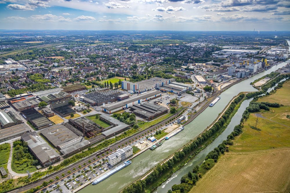 Luftbild Hamm - Gewerbegebiet am Flussverlauf der Lippe in Hamm im Bundesland Nordrhein-Westfalen, Deutschland