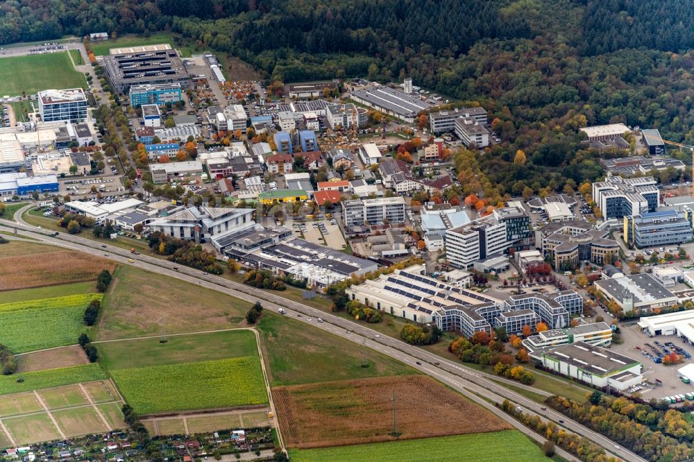 Luftaufnahme Freiburg im Breisgau - Gewerbegebiet Haid in Freiburg im Breisgau im Bundesland Baden-Württemberg, Deutschland