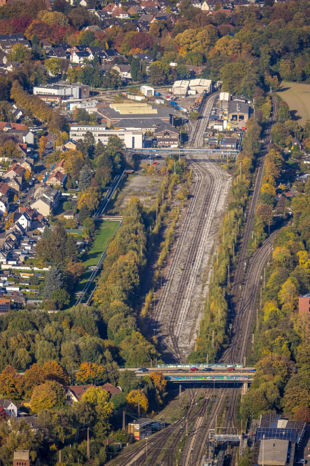 Luftaufnahme Gladbeck - Gleisanlagen am ehemaligen Rundschuppen an der Tauschlagstraße in Gladbeck im Bundesland Nordrhein-Westfalen, Deutschland