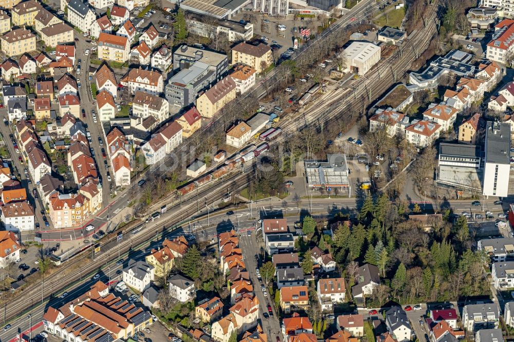 Reutlingen von oben - Gleisanlagen der Freunde der Zahnradbahn am Depot des Betriebswerkes in Reutlingen im Bundesland Baden-Württemberg, Deutschland
