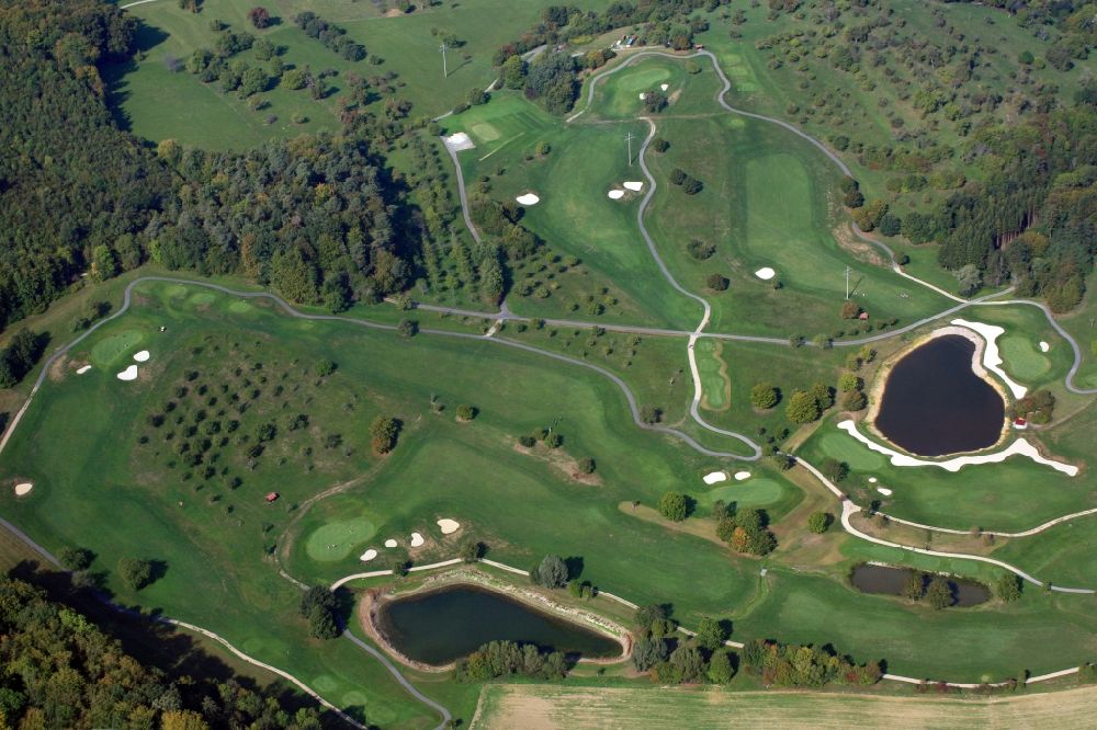Kandern von oben - Golfplatz des Golfclub Markgräflerland in Kandern im Bundesland Baden-Württemberg, Deutschland