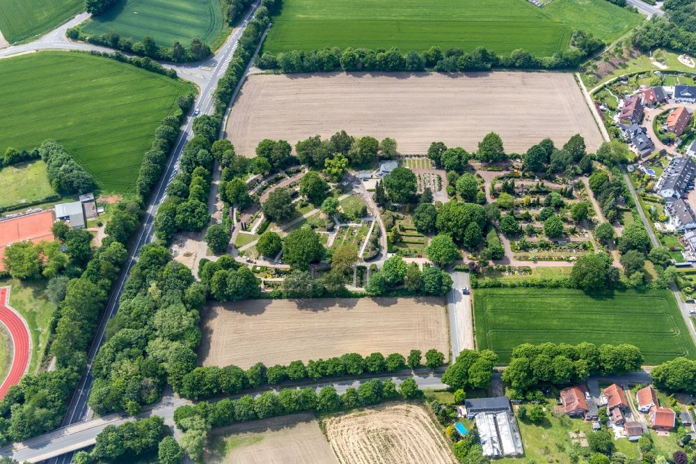 Lehmbraken von oben - Grabreihen auf dem Gelände des Friedhofes am Brinkweg - Friedhofsweg in Lehmbraken im Bundesland Nordrhein-Westfalen, Deutschland