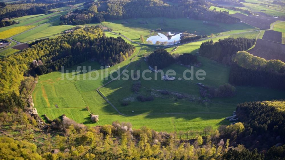 Luftaufnahme Boos - Grasflächen- Strukturen einer Feld- Landschaft Booser Doppelmaar in Boos im Bundesland Rheinland-Pfalz, Deutschland