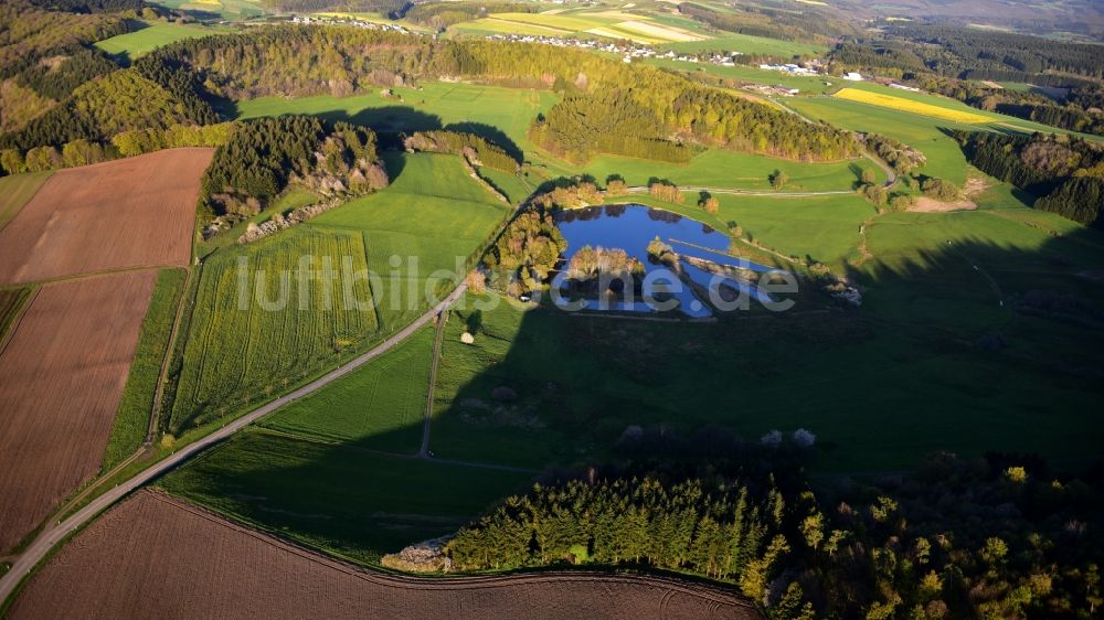Boos von oben - Grasflächen- Strukturen einer Feld- Landschaft Booser Doppelmaar in Boos im Bundesland Rheinland-Pfalz, Deutschland