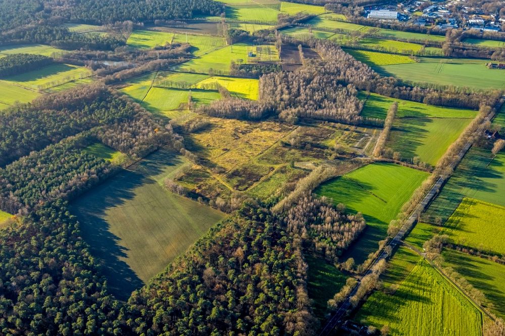 Luftaufnahme Dorsten - Grasflächen- Strukturen einer Feld- Landschaft in Dorsten im Bundesland Nordrhein-Westfalen, Deutschland