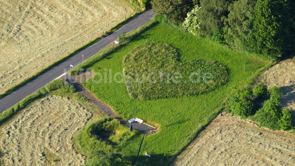 Luftbild Rauschendorf - Grasflächen- Strukturen einer Feld- Landschaft in Herzform in Rauschendorf im Bundesland Nordrhein-Westfalen, Deutschland