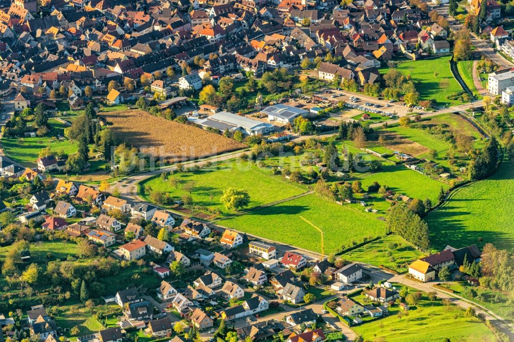 Luftbild Ettenheim - Grasflächen- Strukturen einer Feld- Landschaft Stadtbereich der Espen in Ettenheim im Bundesland Baden-Württemberg, Deutschland