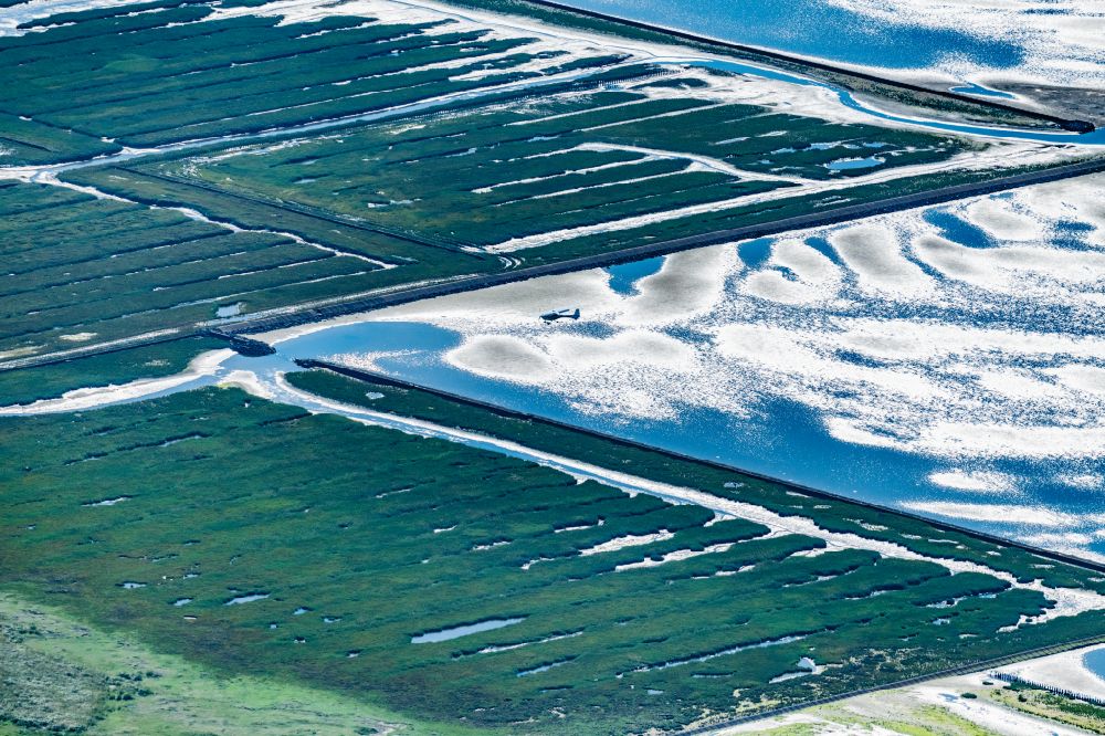 Luftaufnahme Norderney - Grasflächen- Strukturen einer Salzwiesen- Landschaft auf der Südseite der Insel Norderney im Bundesland Niedersachsen, Deutschland