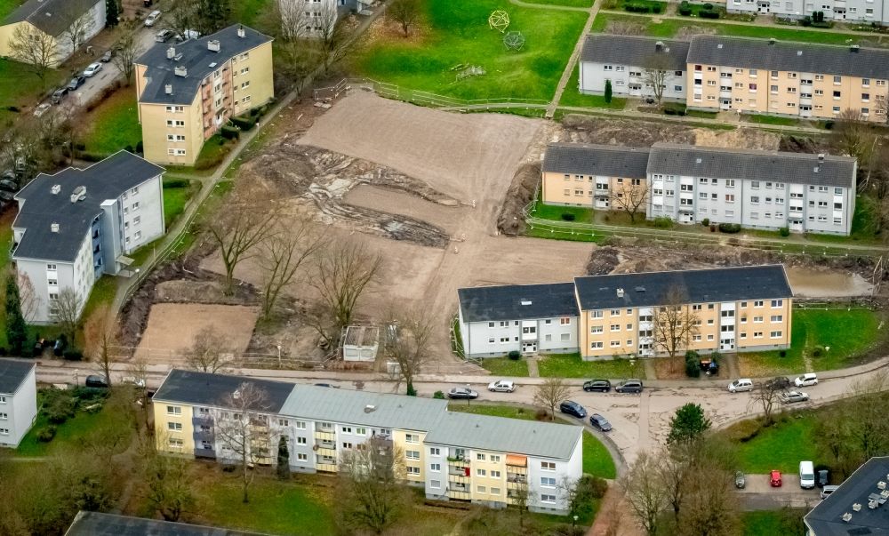 Luftaufnahme Hamm - Grünflächen Neugestaltung im Wohngebiet der Mehrfamilienhaussiedlung Schottschleife im Ortsteil Hamm-Norden in Hamm im Bundesland Nordrhein-Westfalen, Deutschland