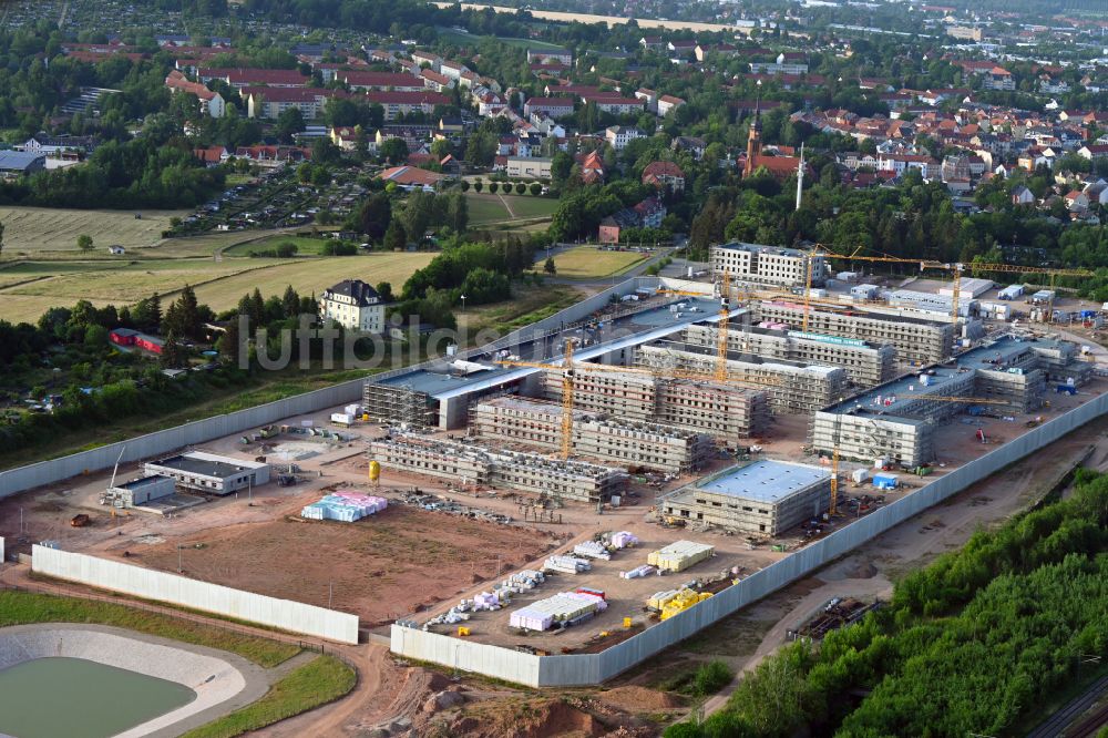 Zwickau aus der Vogelperspektive: Großgefängnis- Neubau- Baustelle in Zwickau im Bundesland Sachsen, Deutschland