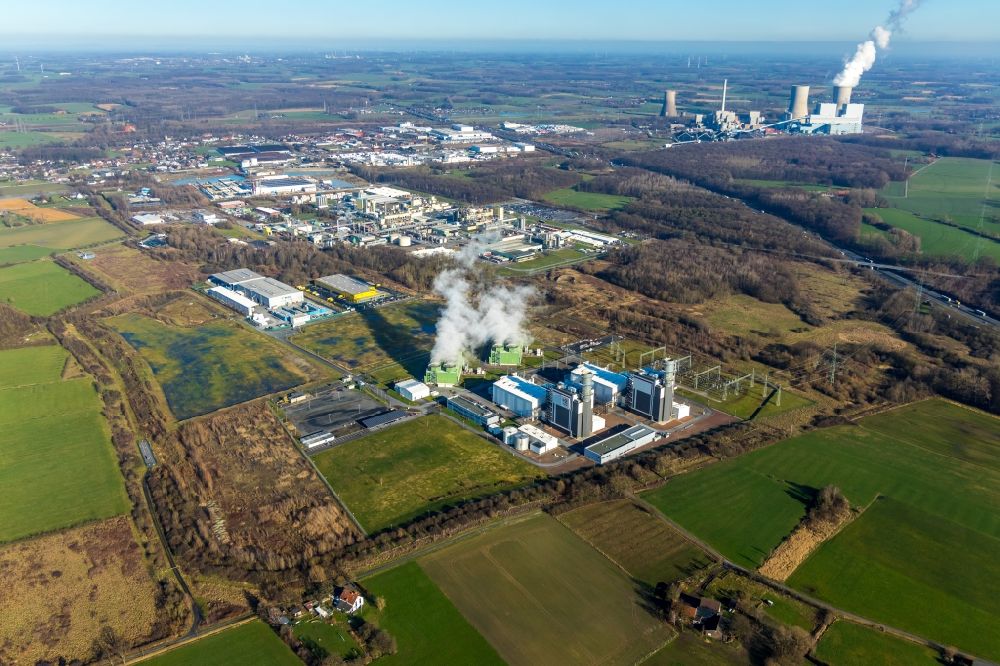 Luftaufnahme Hamm - GuD Kraftwerk mit Gas- und Dampfturbinenanlagen im Ortsteil Uentrop in Hamm im Bundesland Nordrhein-Westfalen, Deutschland