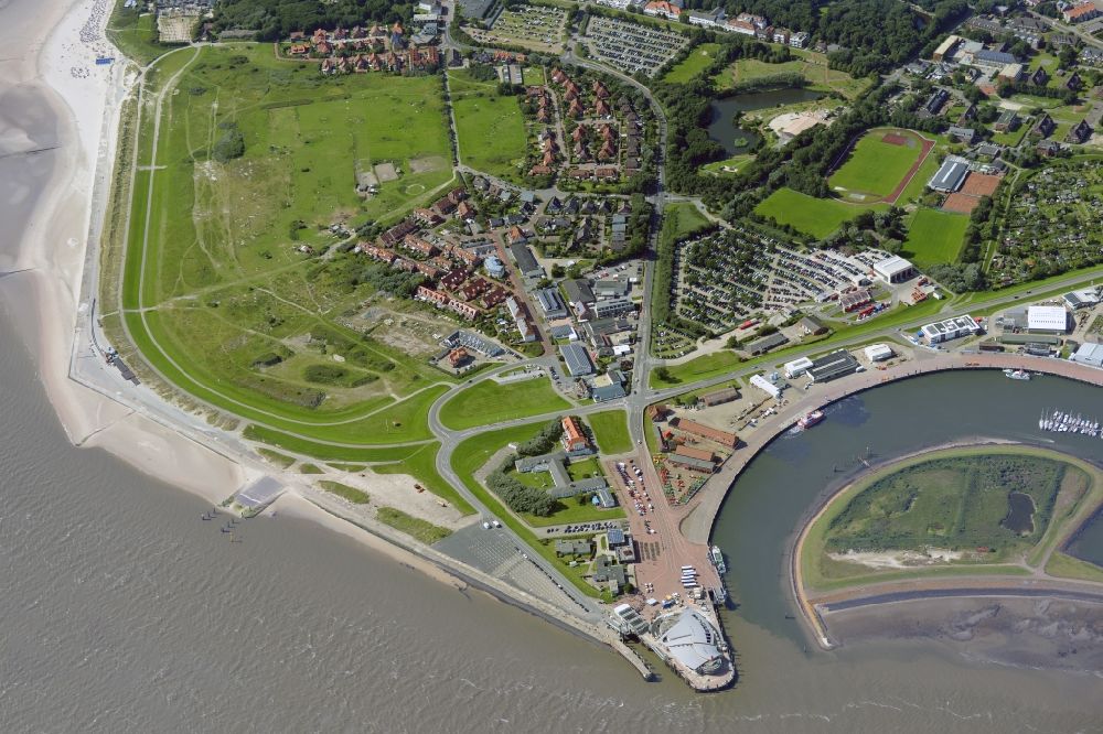 Luftaufnahme Norderney - Hafenanlagen der ostfiesischen Insel Norderney im Bundesland Niedersachsen