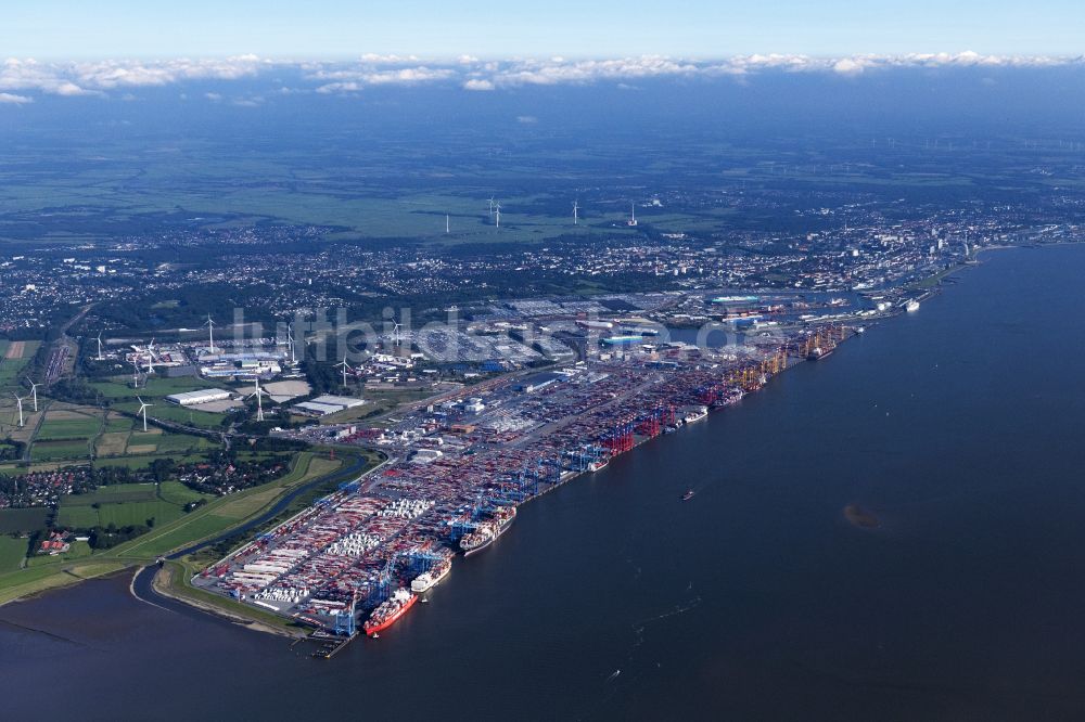Luftbild Bremerhaven - Hafenanlagen und Terminals mit Lagerhallen und Speditions und Logistikunternehmen in Bremerhaven im Bundesland Bremen