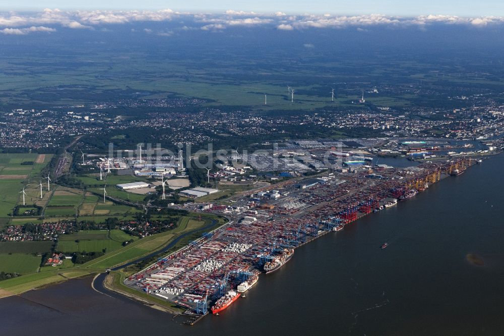 Luftaufnahme Bremerhaven - Hafenanlagen und Terminals mit Lagerhallen und Speditions und Logistikunternehmen in Bremerhaven im Bundesland Bremen