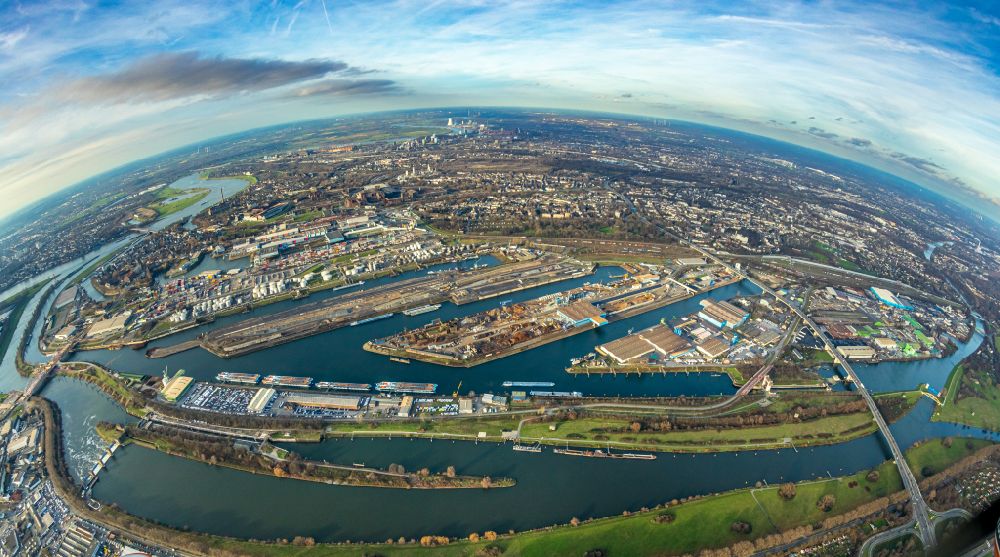 Luftbild Duisburg - Hafenanlagen am Ufer des Hafenbeckens der Ruhr in Duisburg im Bundesland Nordrhein-Westfalen, Deutschland
