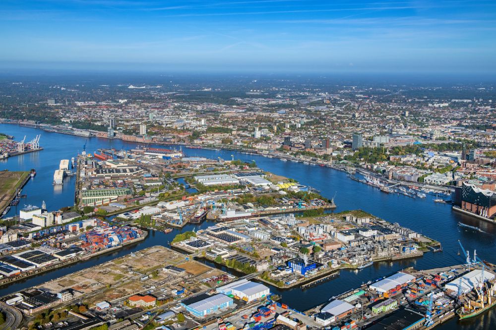 Luftbild Hamburg - Hafenanlagen am Ufer des Hafenbeckens im Stadtteil Steinwerder in Hamburg