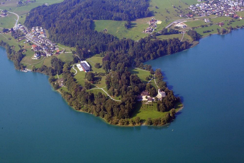 Luftaufnahme Buonas - Halbinsel Buonas in Risch am Zugersee in der Schweiz im Kanton Zug