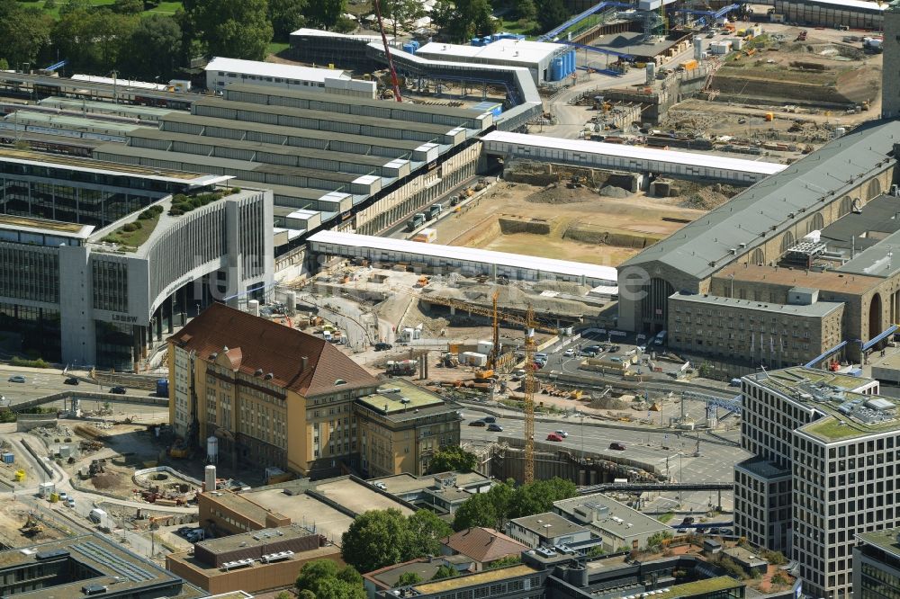 Stuttgart von oben - Hauptbahnhof der Deutschen Bahn und Bauarbeiten zum Verkehrs- und Städtebauprojekt Stuttgart 21 in Stuttgart im Bundesland Baden-Württemberg