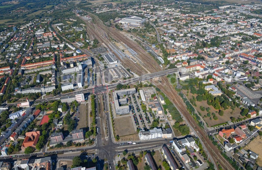 Cottbus aus der Vogelperspektive: Hauptbahnhof der Deutschen Bahn in Cottbus im Bundesland Brandenburg, Deutschland