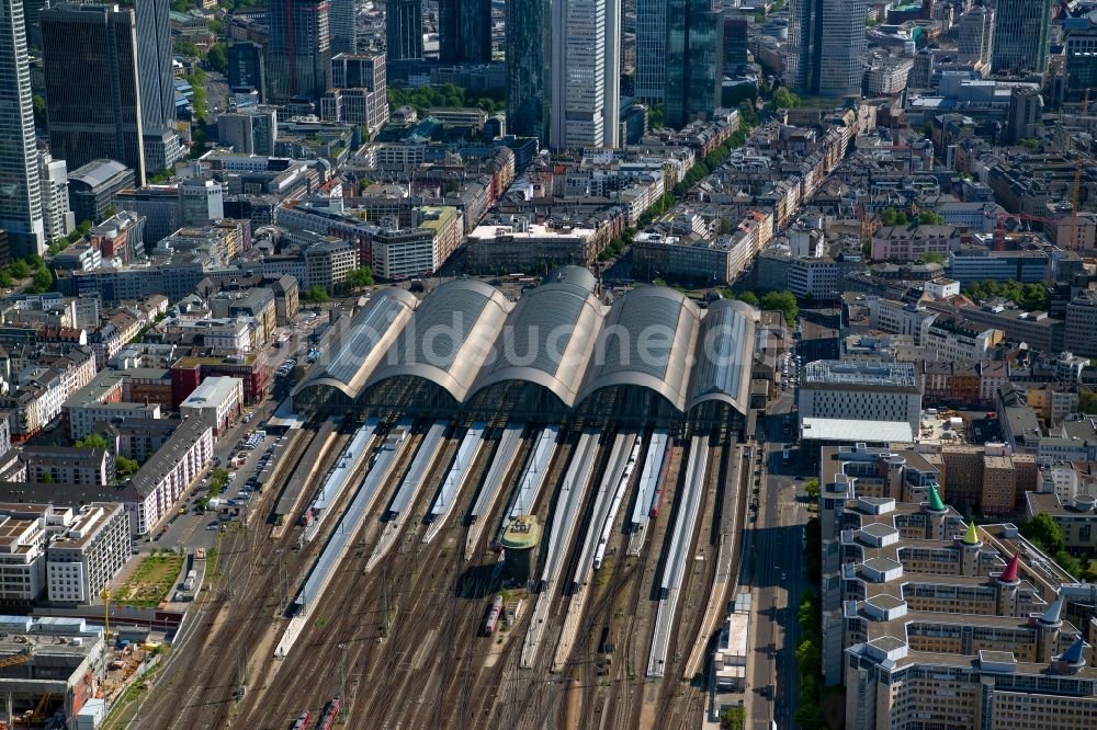 Frankfurt am Main von oben - Hauptbahnhof der Deutschen Bahn in Frankfurt am Main im Bundesland Hessen
