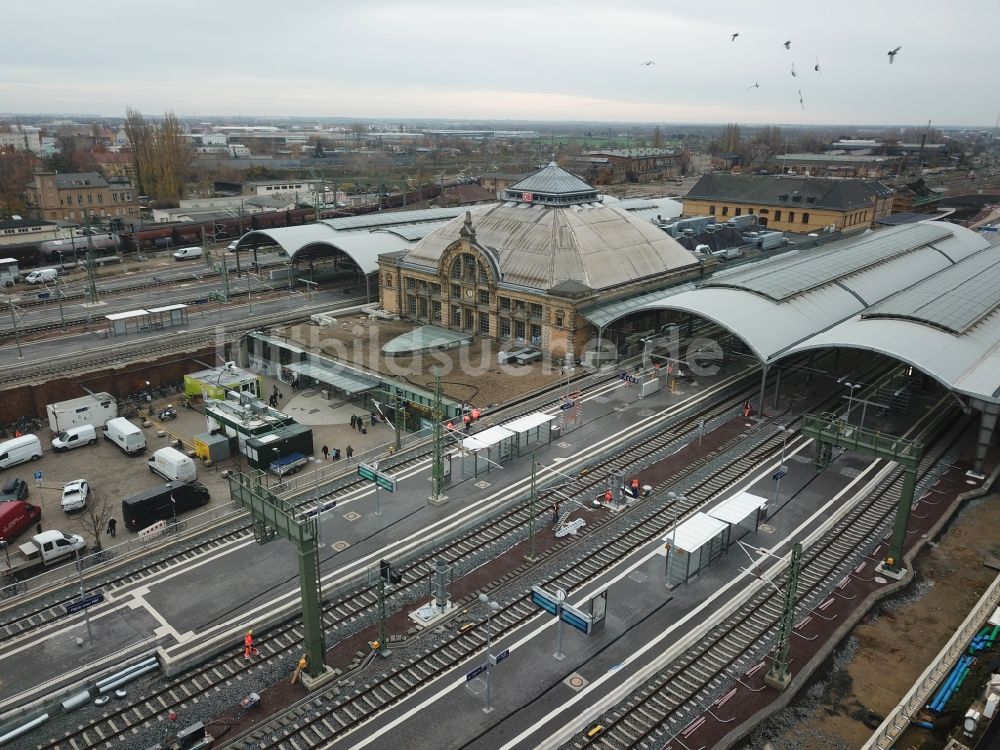 Luftbild Halle (Saale) - Hauptbahnhof der Deutschen Bahn in Halle (Saale) im Bundesland Sachsen-Anhalt, Deutschland