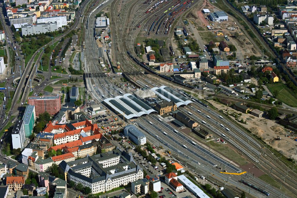 Halle (Saale) von oben - Hauptbahnhof der Deutschen Bahn in Halle (Saale) im Bundesland Sachsen-Anhalt, Deutschland