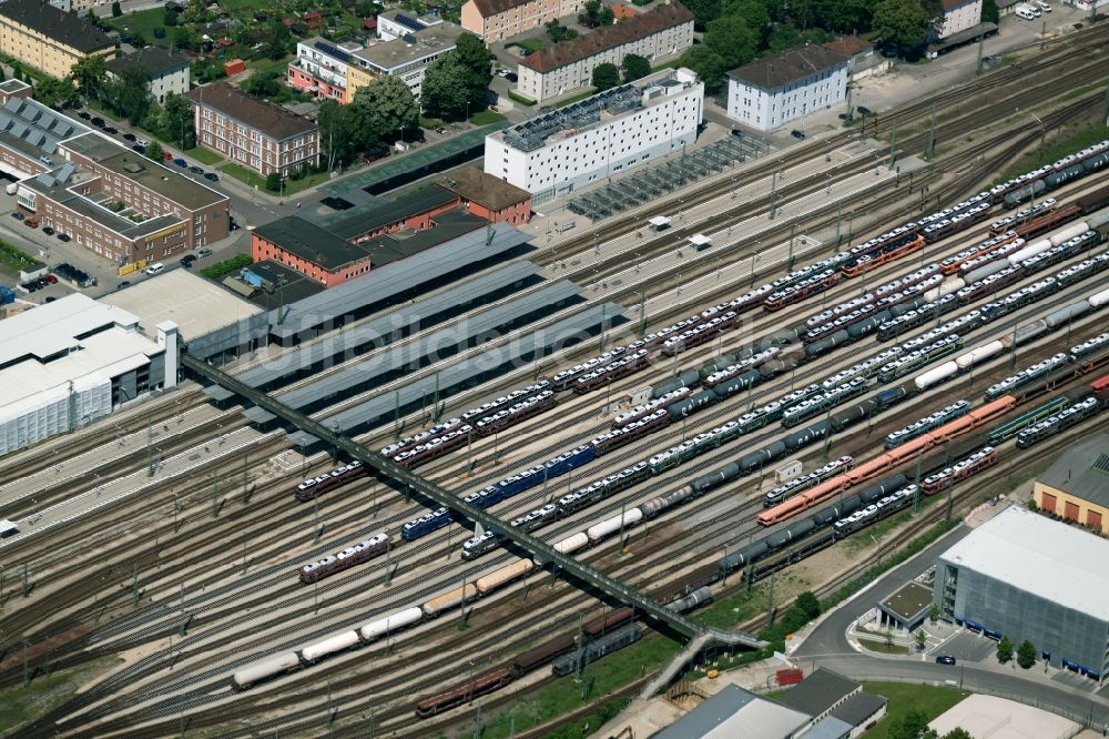 Ingolstadt von oben - Hauptbahnhof der Deutschen Bahn in Ingolstadt im Bundesland Bayern, Deutschland