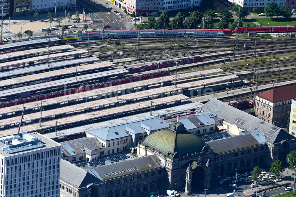 Nürnberg von oben - Hauptbahnhof der Deutschen Bahn in Nürnberg im Bundesland Bayern, Deutschland